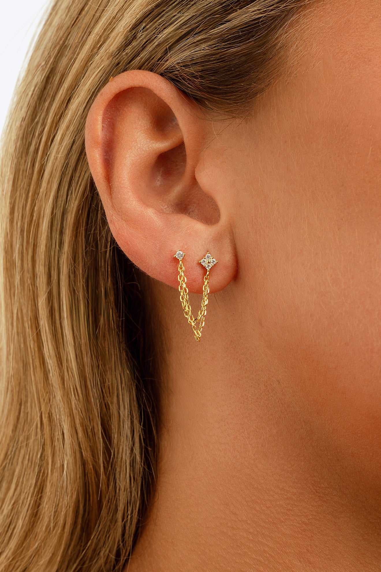 Helena double white stud earrings