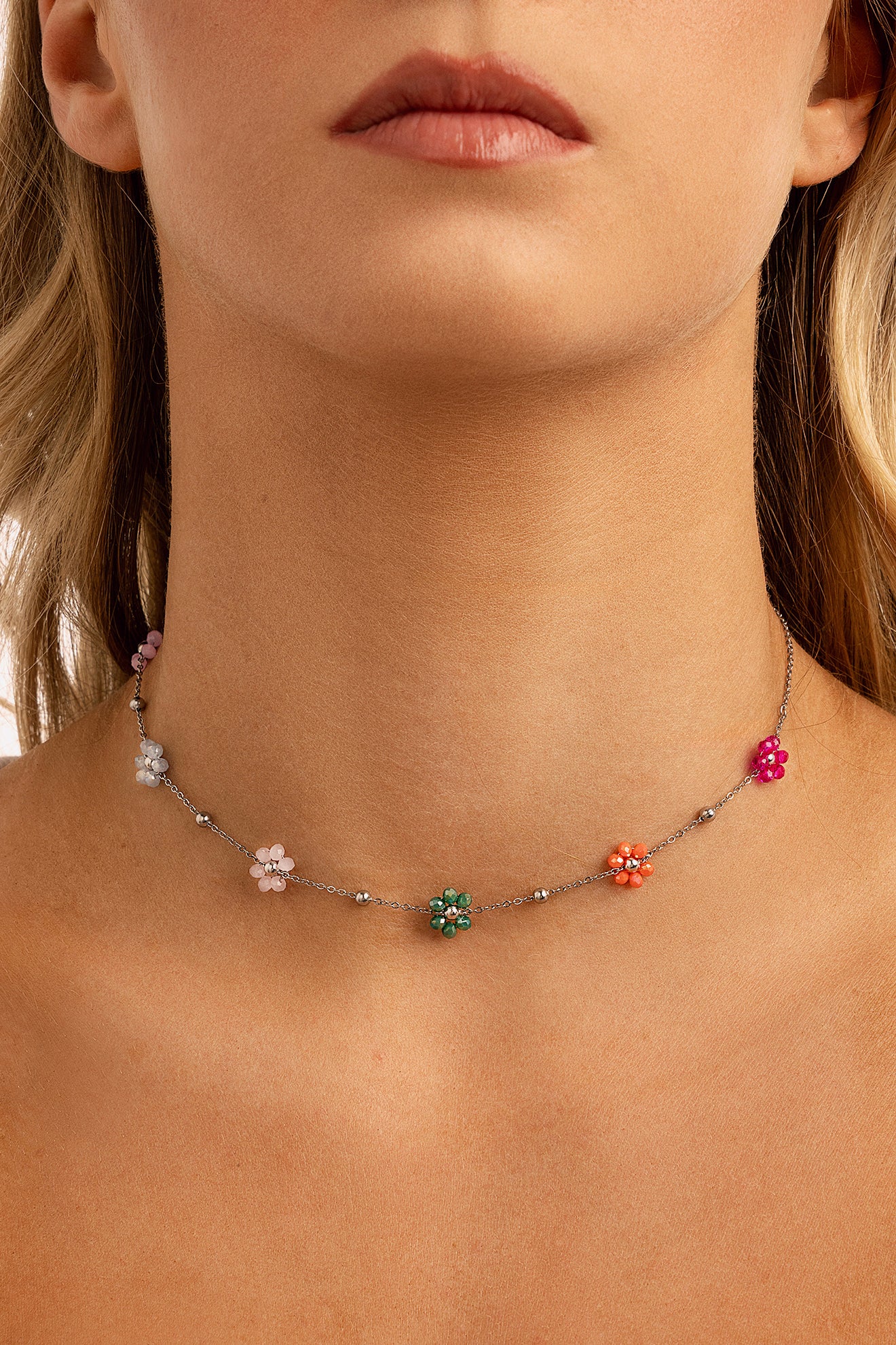Samantha Silver Flower Choker Necklace