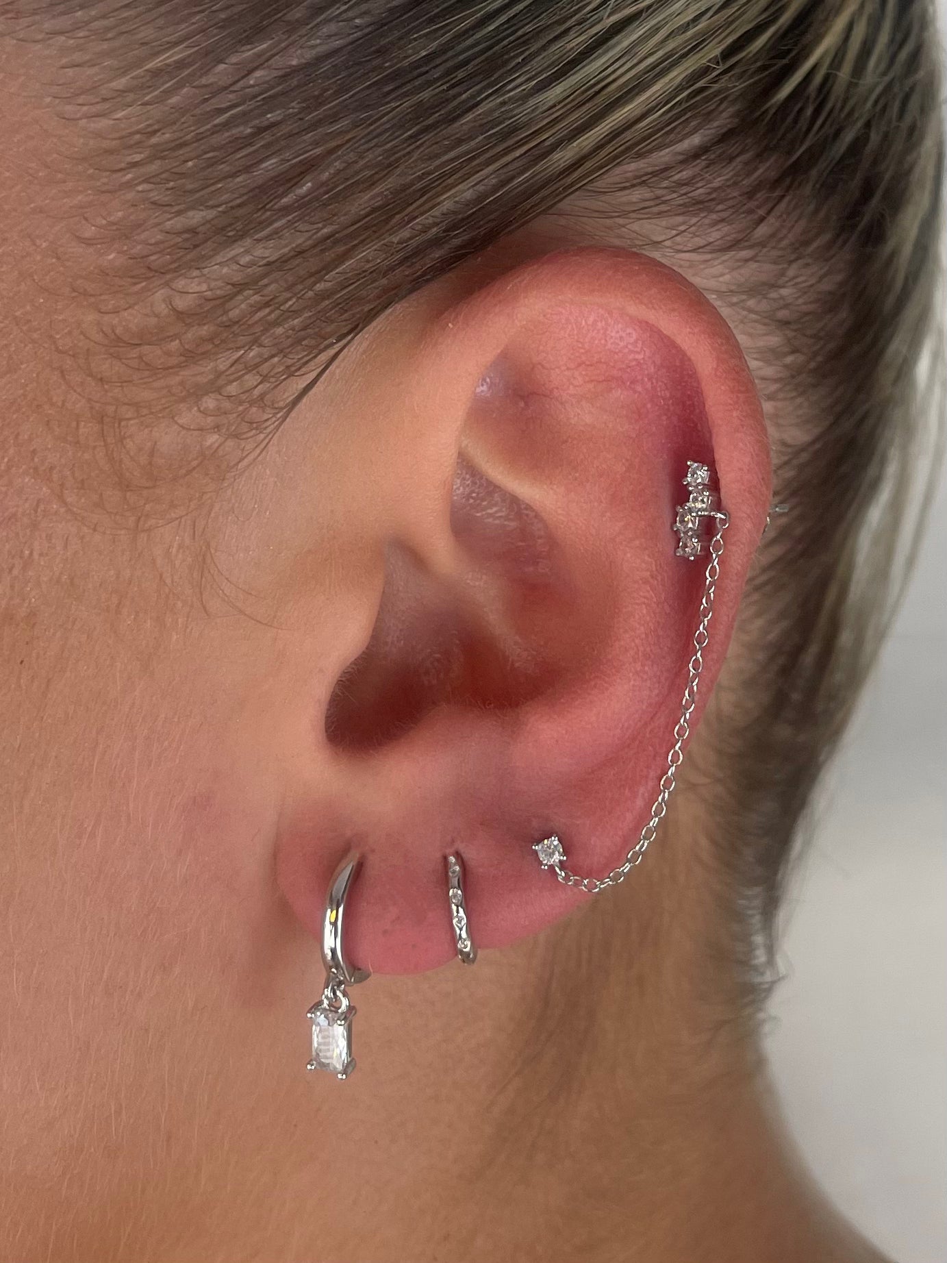 White Silver Stone Earrings