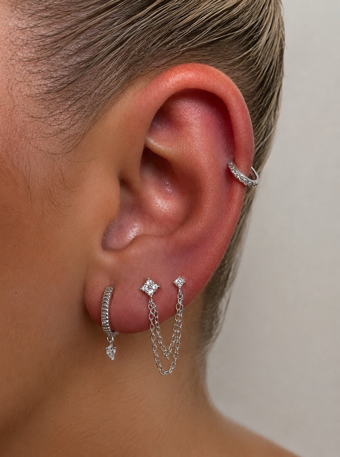 Helena Double Earring Stud Silver