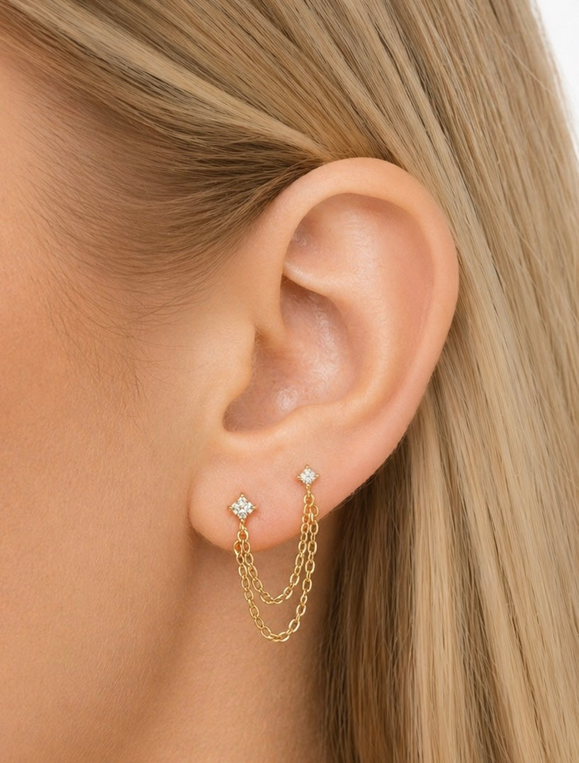 Helena double white stud earrings