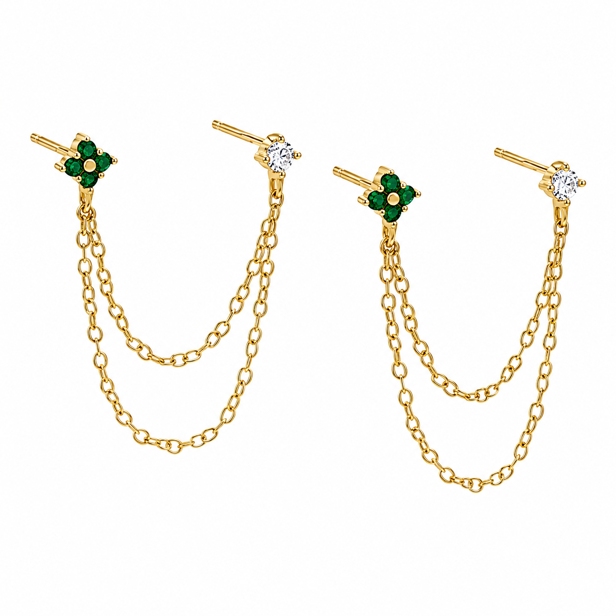 Helena Double Green Earring Studs