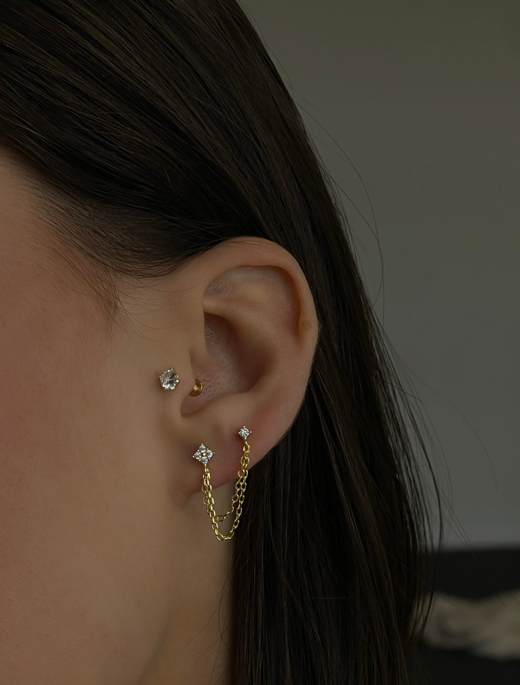 Helena double white stud earrings