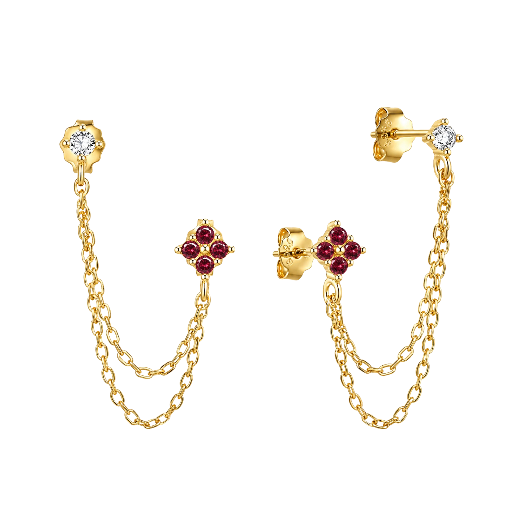 Helena Double Red Stud Earrings