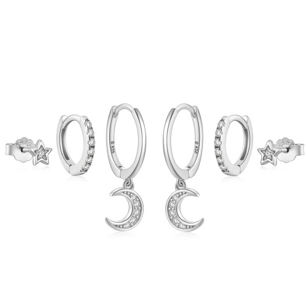 Ellica moon Silver earring set