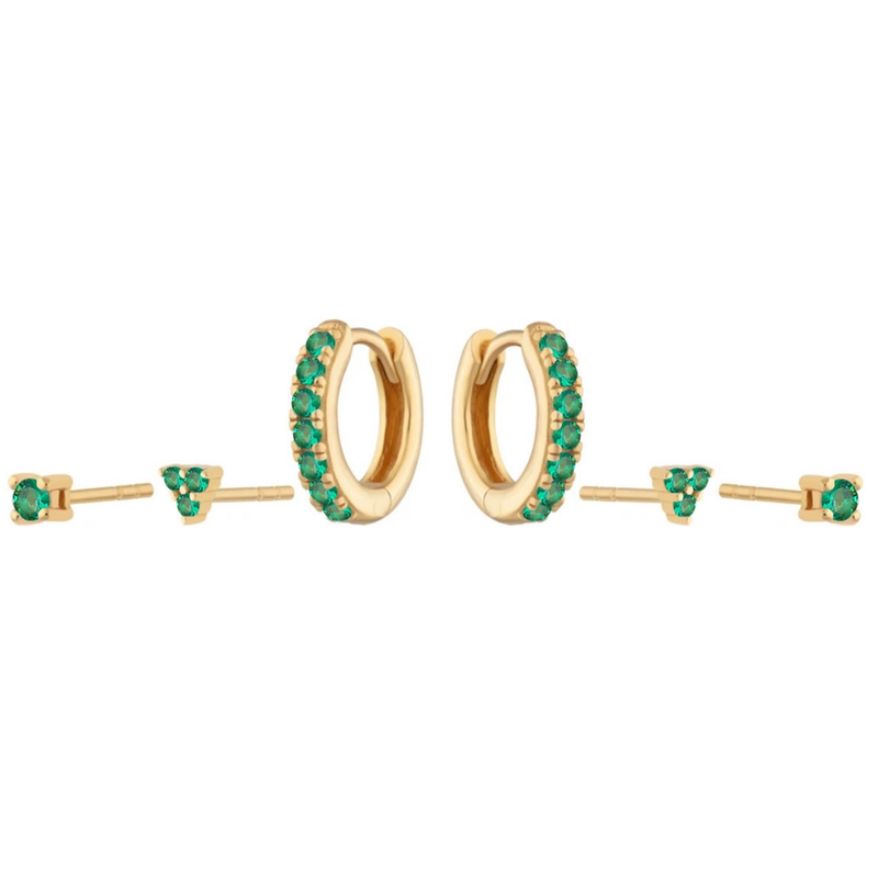 Lola green stone earring stack set