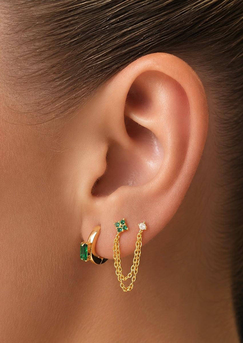 Helena Double Green Earring Studs
