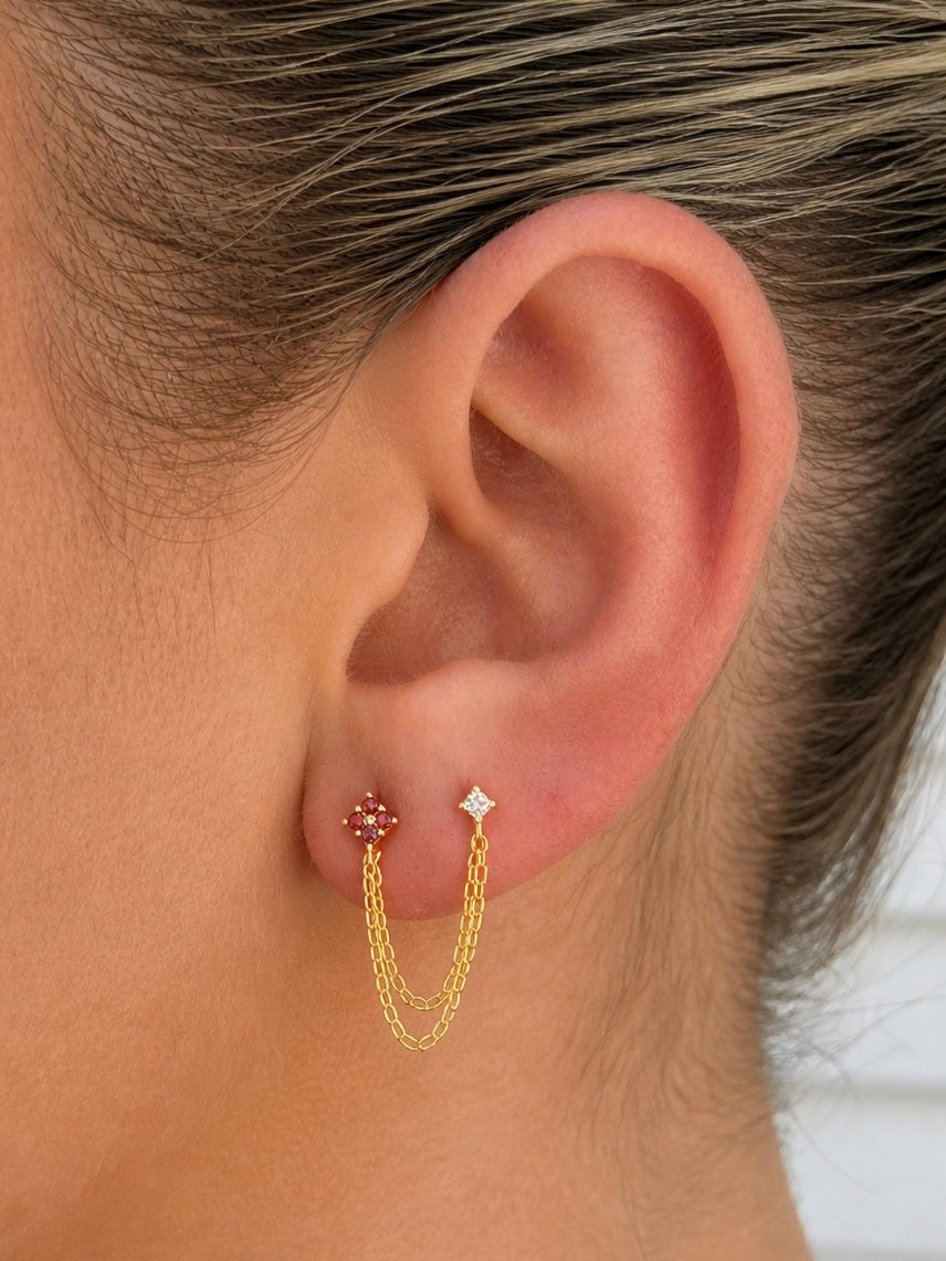 Helena Double Red Stud Earrings