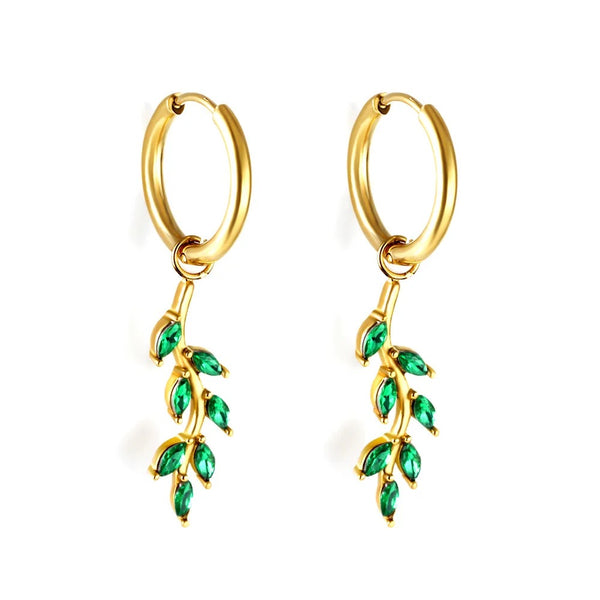 Leaf drop green earring