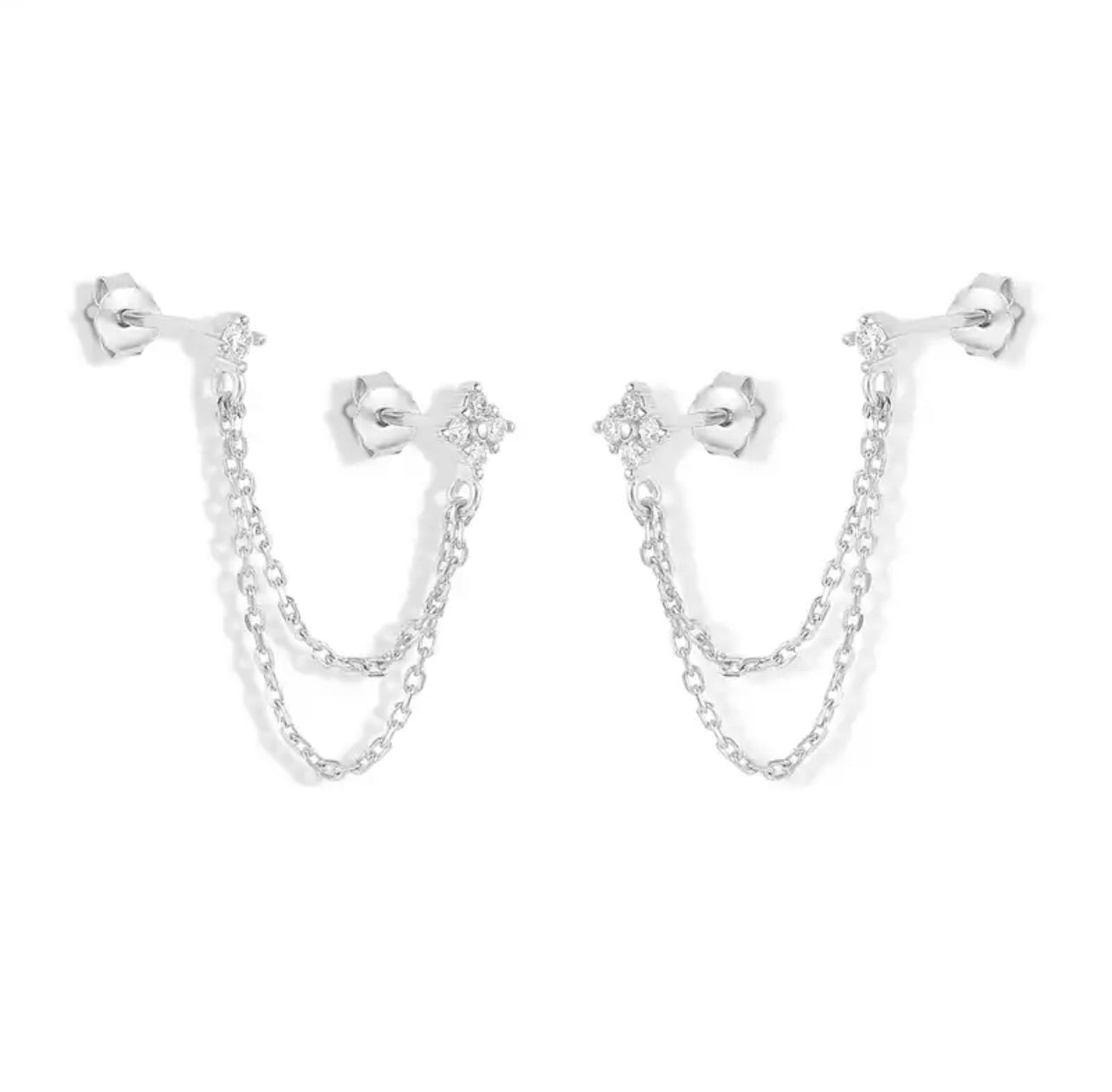 Helena Double Earring Stud Silver